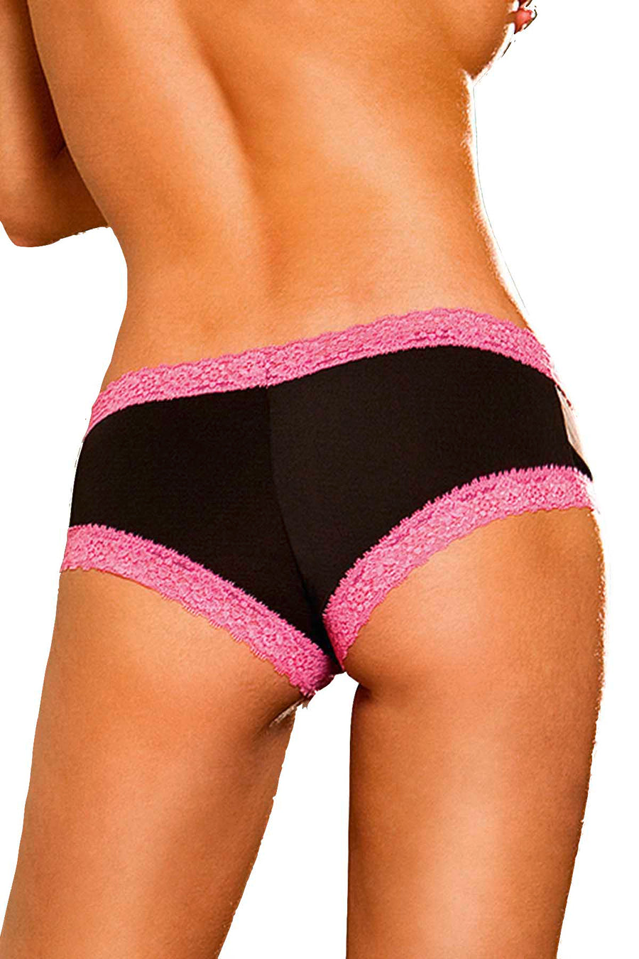 Baci Black Microfiber Boyshort with Pink Lace Trim
