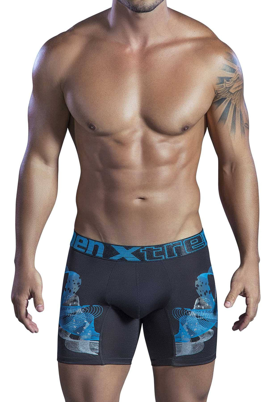 XTREMEN Black/Blue Swirl Microfiber Boxer Brief