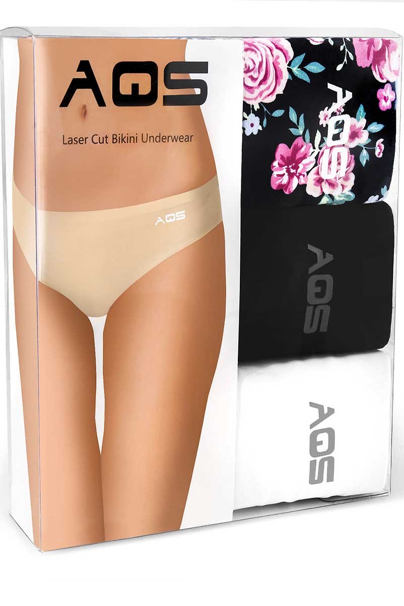 AQS 3Pk Flowers Laser Cut Bikini Brief