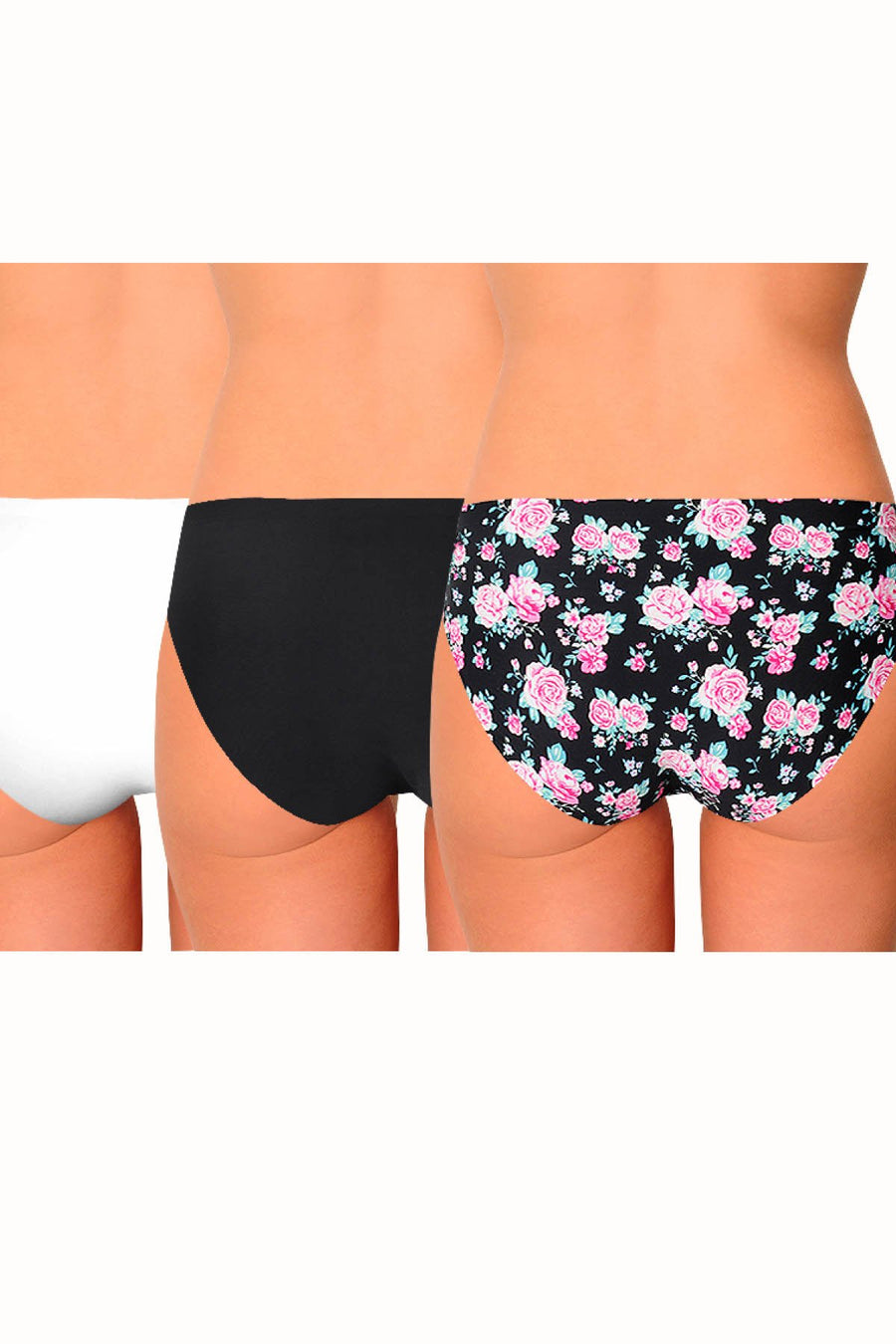 AQS 3Pk Flowers Laser Cut Bikini Brief