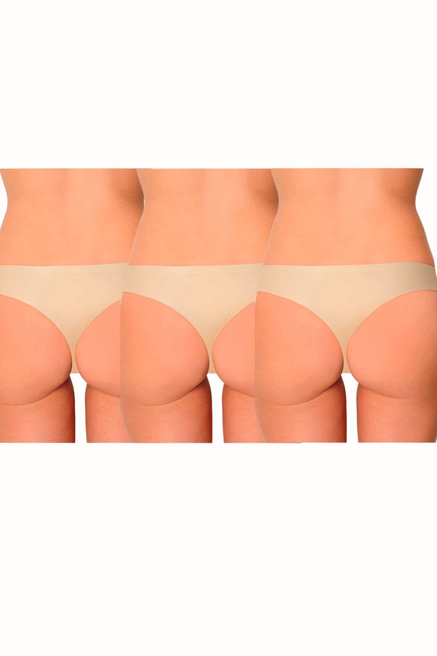 AQS 3Pk Nude Laser Cut Thong
