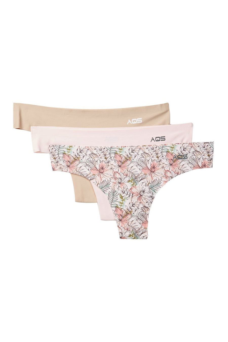 AQS 3Pk Tropical Flowers Laser Cut Thong