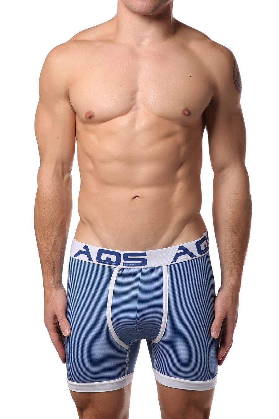 AQS 3pk Grey/White/Dark Blue Striped Boxer Brief 3-Pack