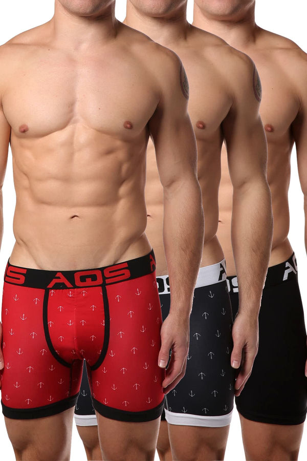 AQS Black/Red Anchor Printed Boxer Brief 3-Pack