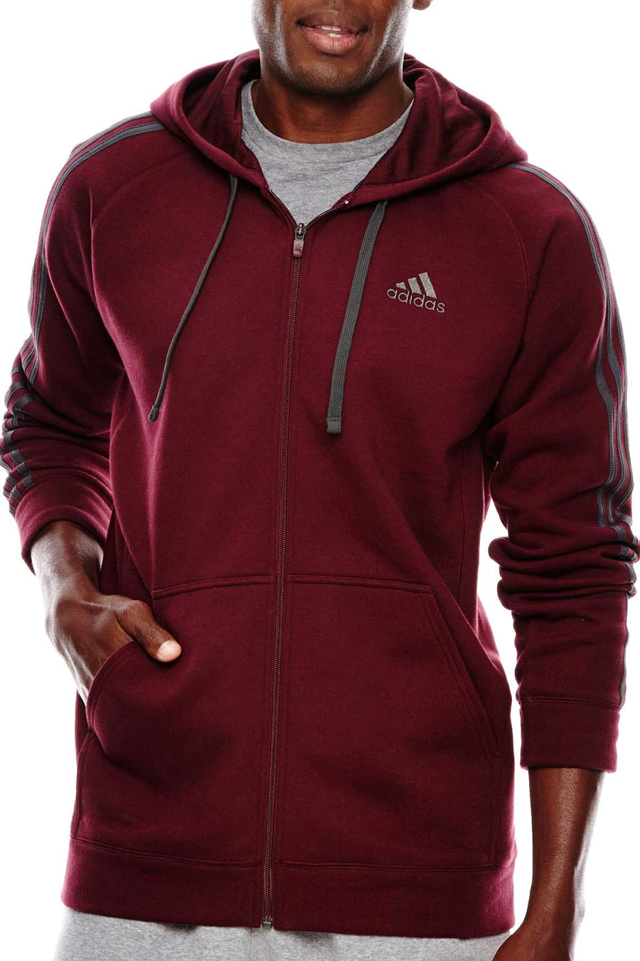Adidas Maroon/Dark Solid Grey Essentials Fleece Full Zip Hoodie