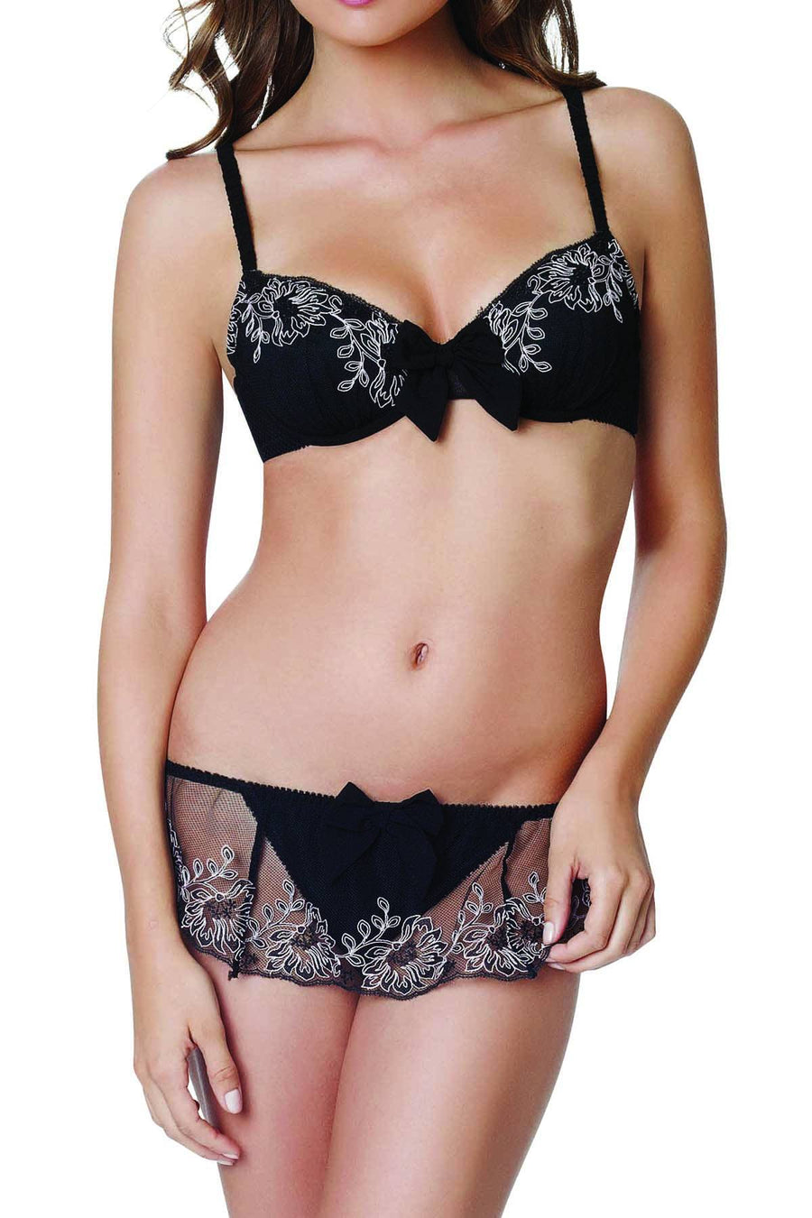 Affinitas Black Coco Embroidered Thong