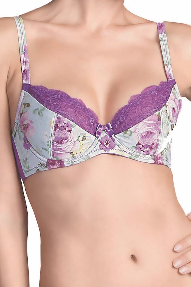 Affinitas Bright Violet Floral Half Padded Bra