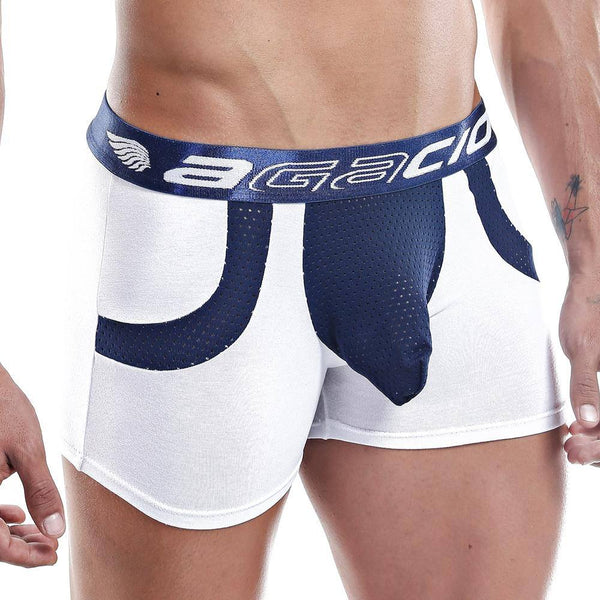 Agacio Faux Pocket Boxer Brief in White/Navy