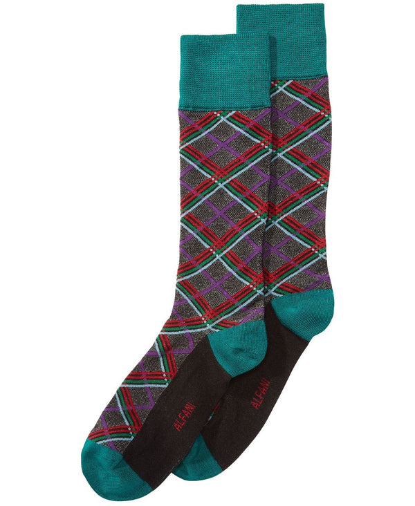 Alfani Alfatech Plaid Socks in Green Grey