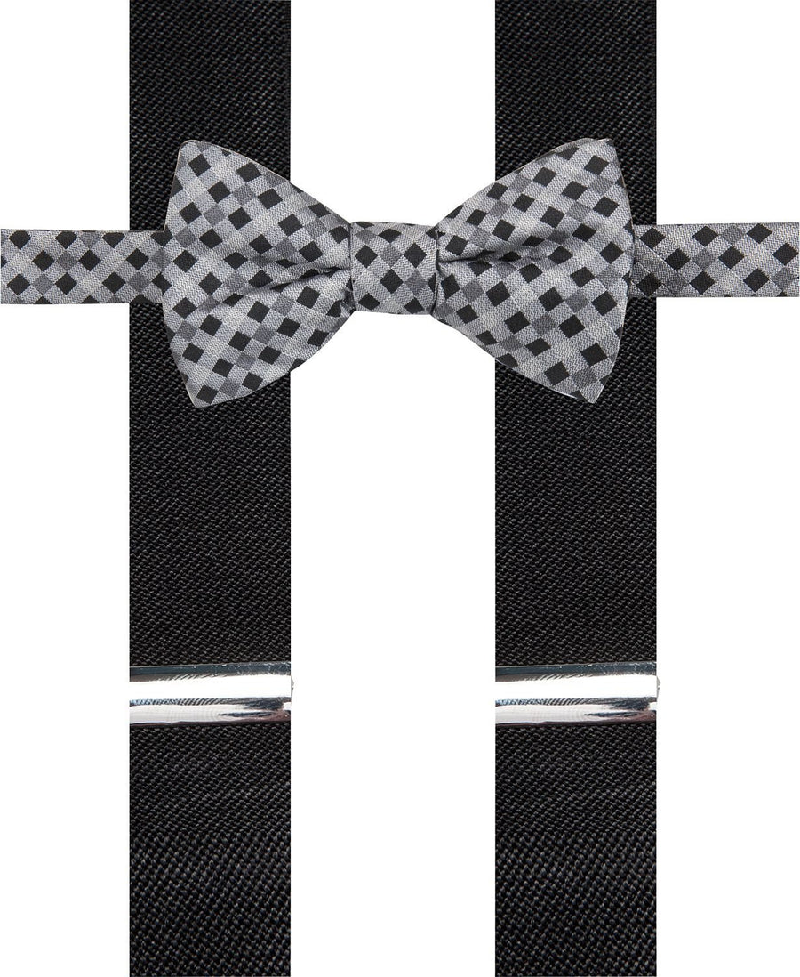 Alfani Black Bow Tie And Suspender Set Black Gingham