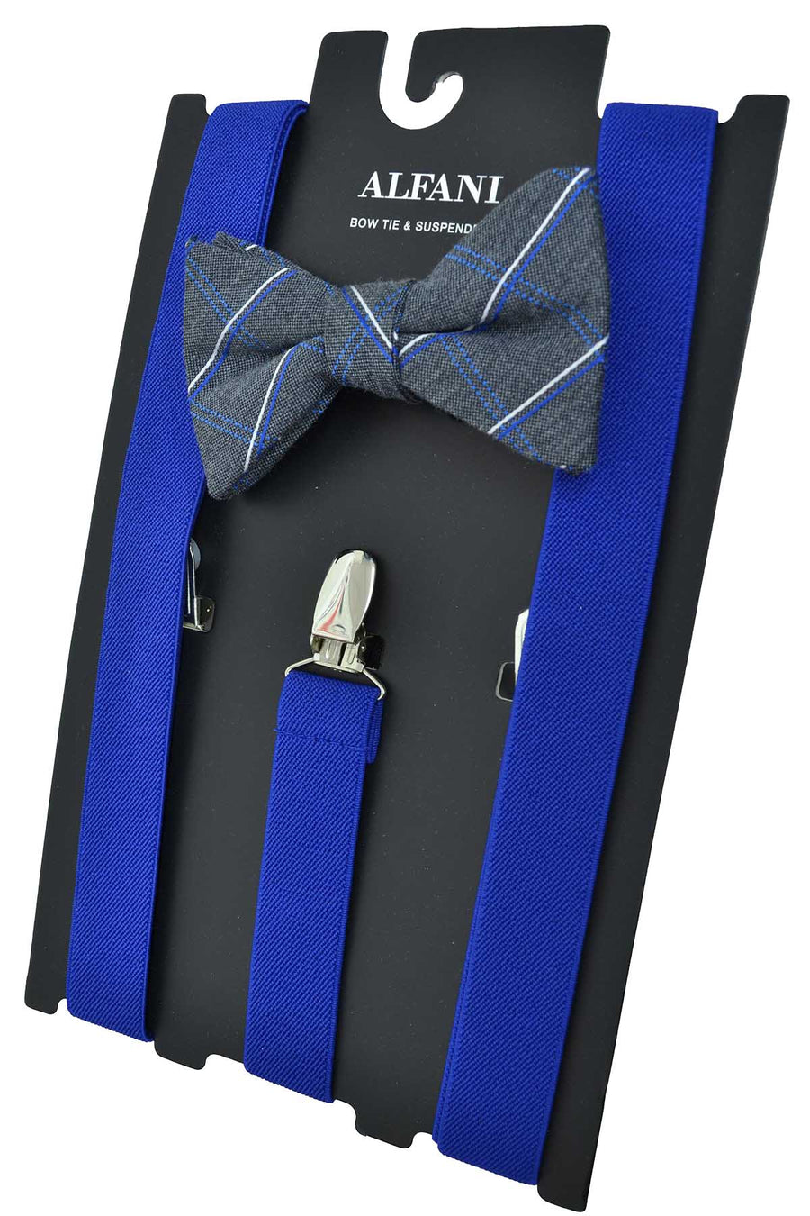 Alfani Blue/Grey Bow Tie & Suspenders 2-Piece Set
