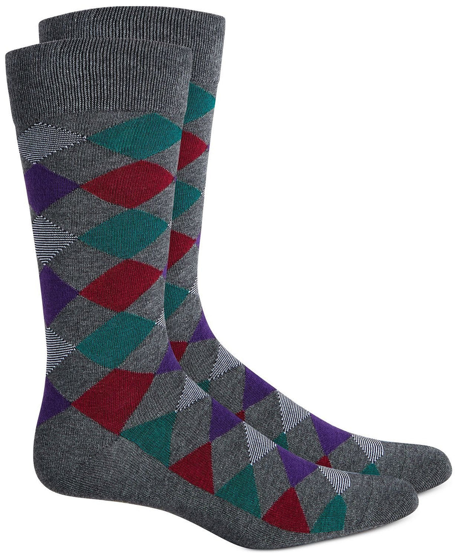 Alfani Diamond Dress Socks Grey Mutli