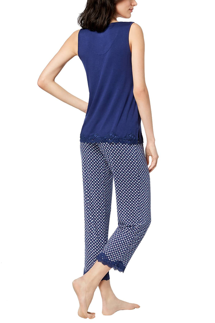 Alfani Intimates Navy Diamond-Printed Lace-Trim Sleep Set