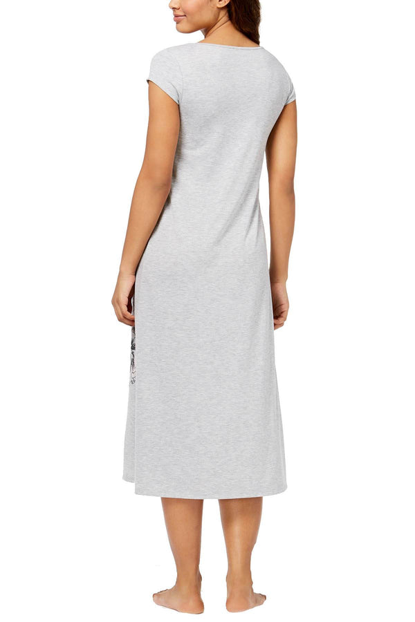 Alfani Intimates Pearl Grey Heather Ruched Waist Floral Nightgown