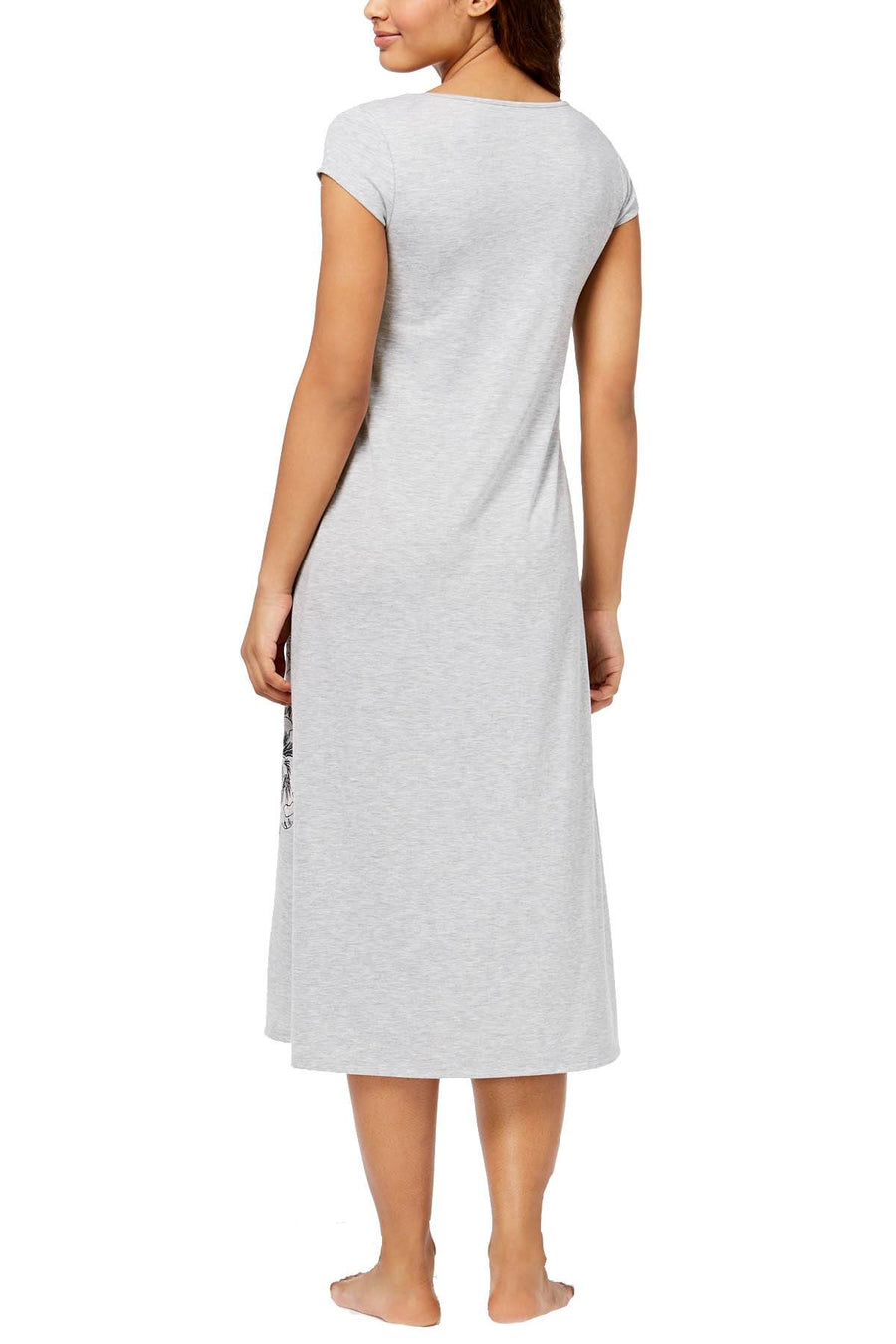 Alfani Intimates Pearl Grey Heather Ruched Waist Floral Nightgown