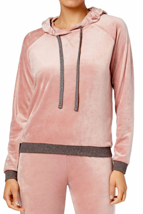 Alfani Intimates Rosy-Blush Velvet Hooded Pajama Top