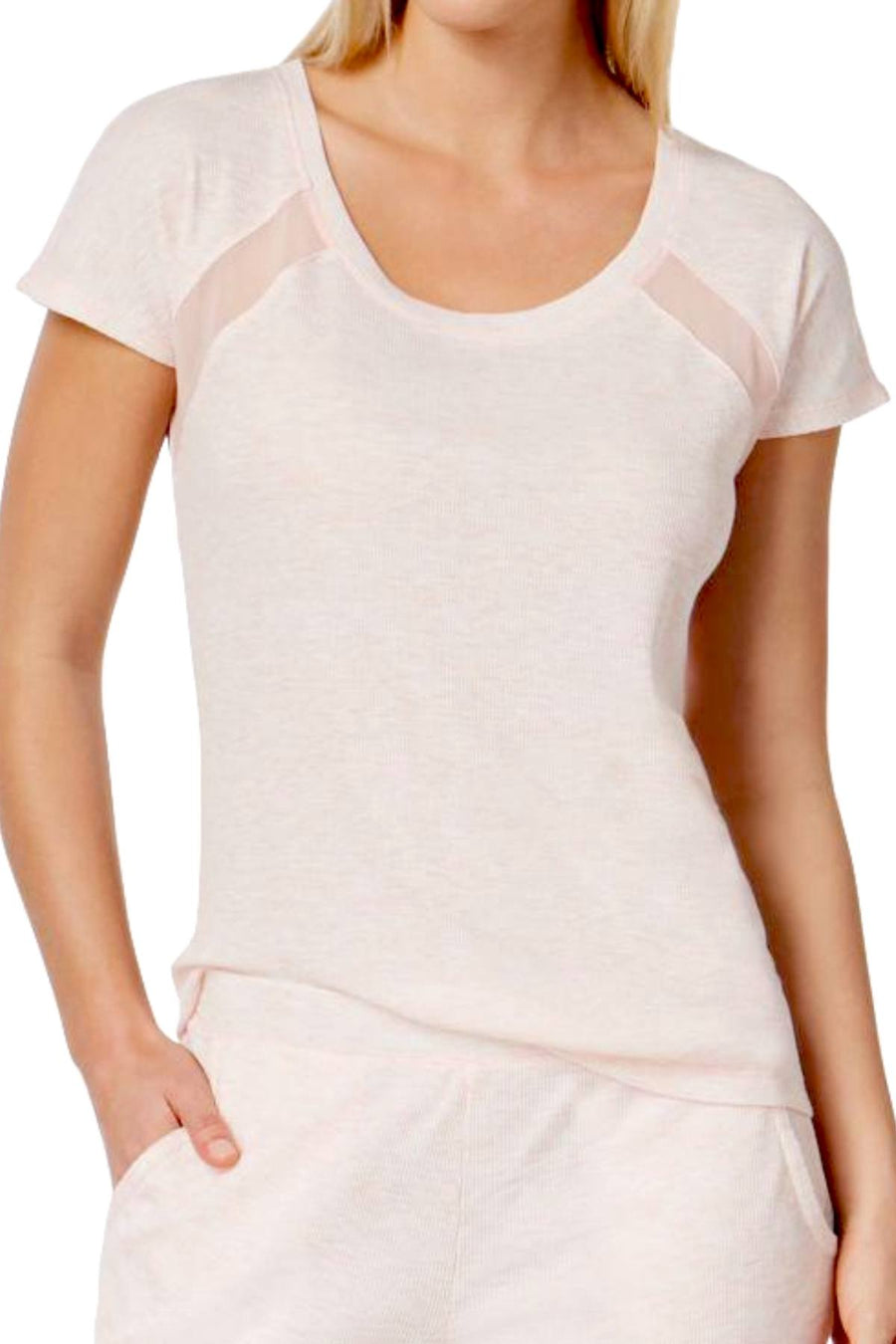 Alfani Intimates Sea-Lily-Pink Mesh-Stripe Pajama Set