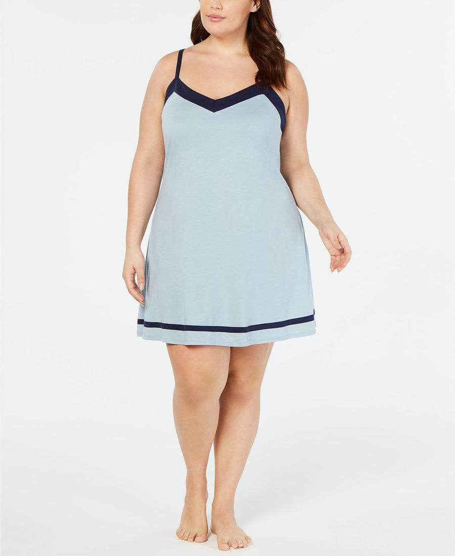 Alfani PLUS Pima Cotton Contrast Trim Knit Chemise in Rain Dance Blue