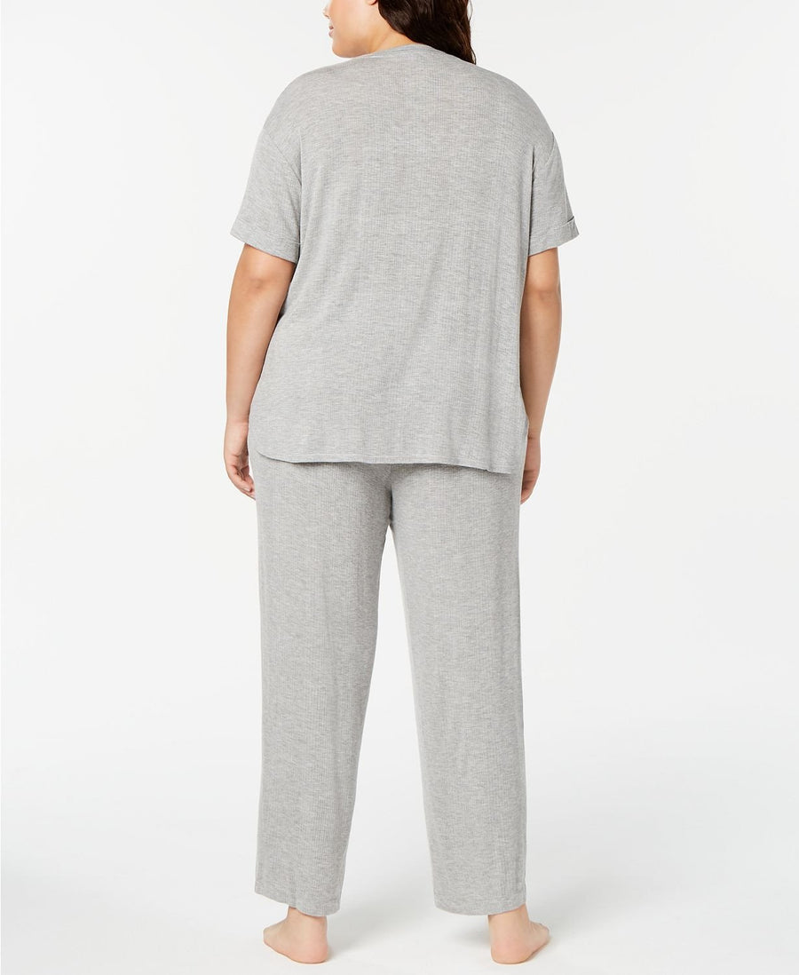 Alfani PLUS Ribbed Knit Pajama Pant in Heather Grey
