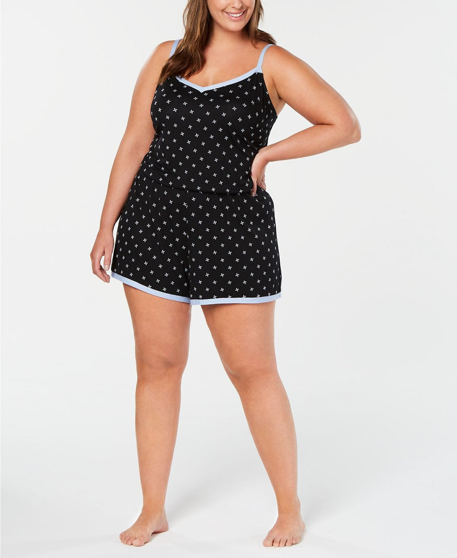 Alfani PLUS Ultra Soft Contrast Trim Pajama Romper in Pinwheel Floral