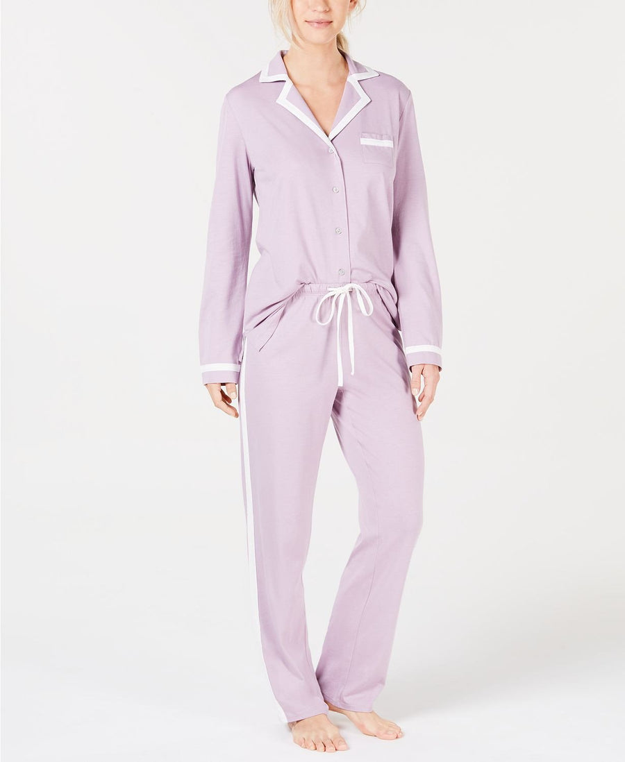 Alfani Pima Cotton Long Sleeve Top / Pant PJ Set in Lavender Glow