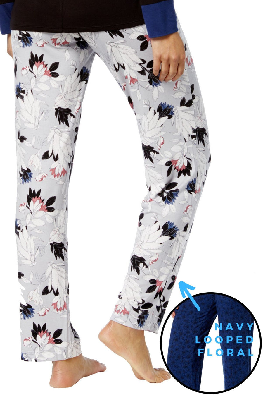 Alfani Printed Knit Lounge Pant in Looped Floral Navy