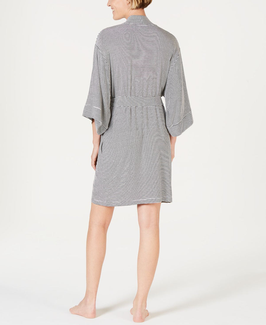 Alfani Striped Knit Kimono Robe Bare Stripe White