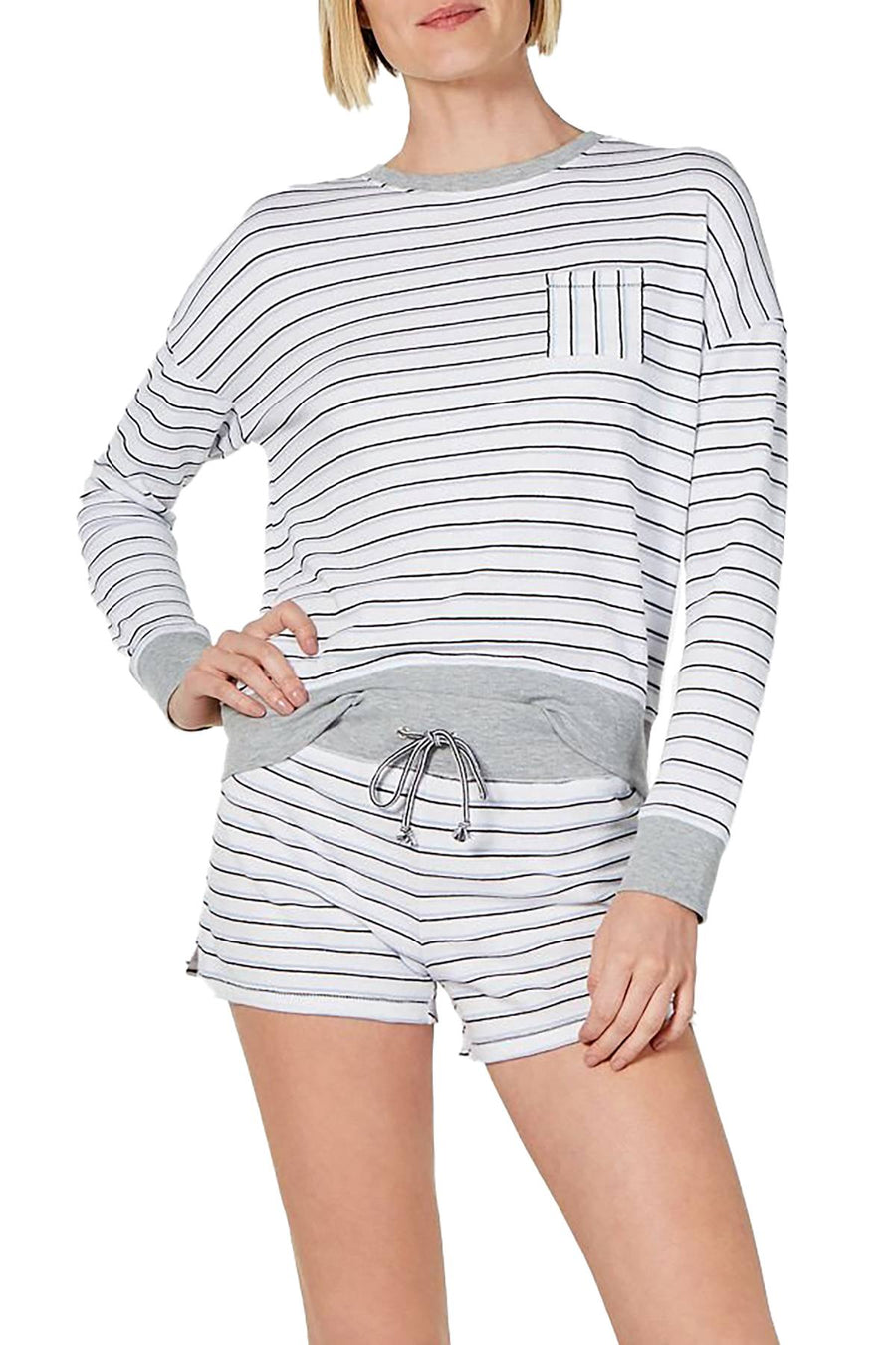 Alfani Ultra Soft Striped Pajama Short in Varsity Stripe White