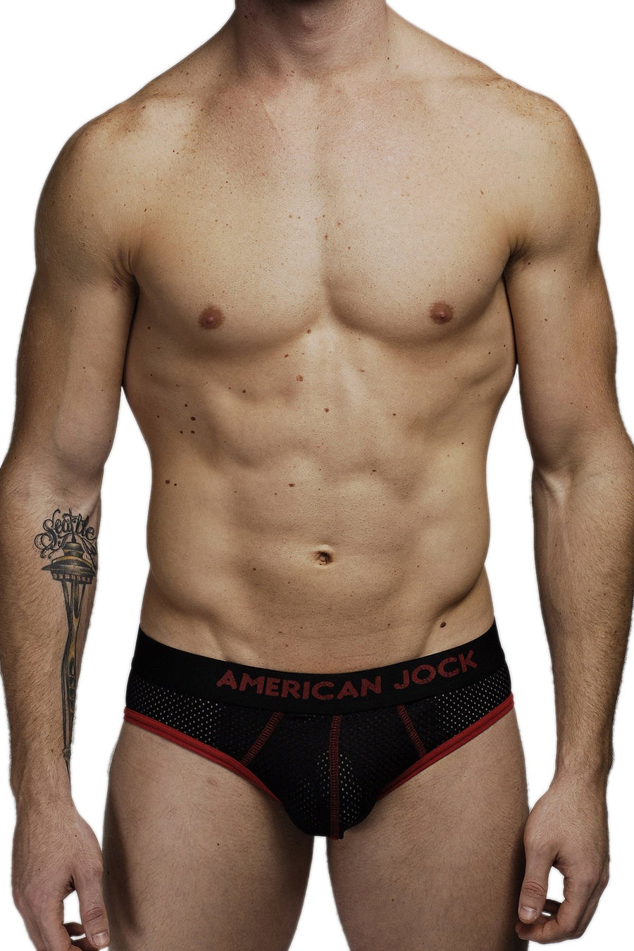 American Jock Black/Red Athletic Mesh Jock Brief