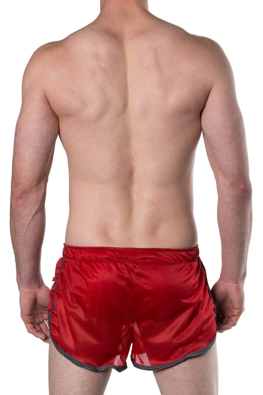 American Jock Red/Grey Featherweight Sheer Mesh Track Short