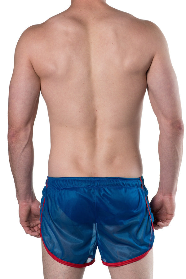 American Jock Royal/Red Featherweight Sheer Mesh Track Short