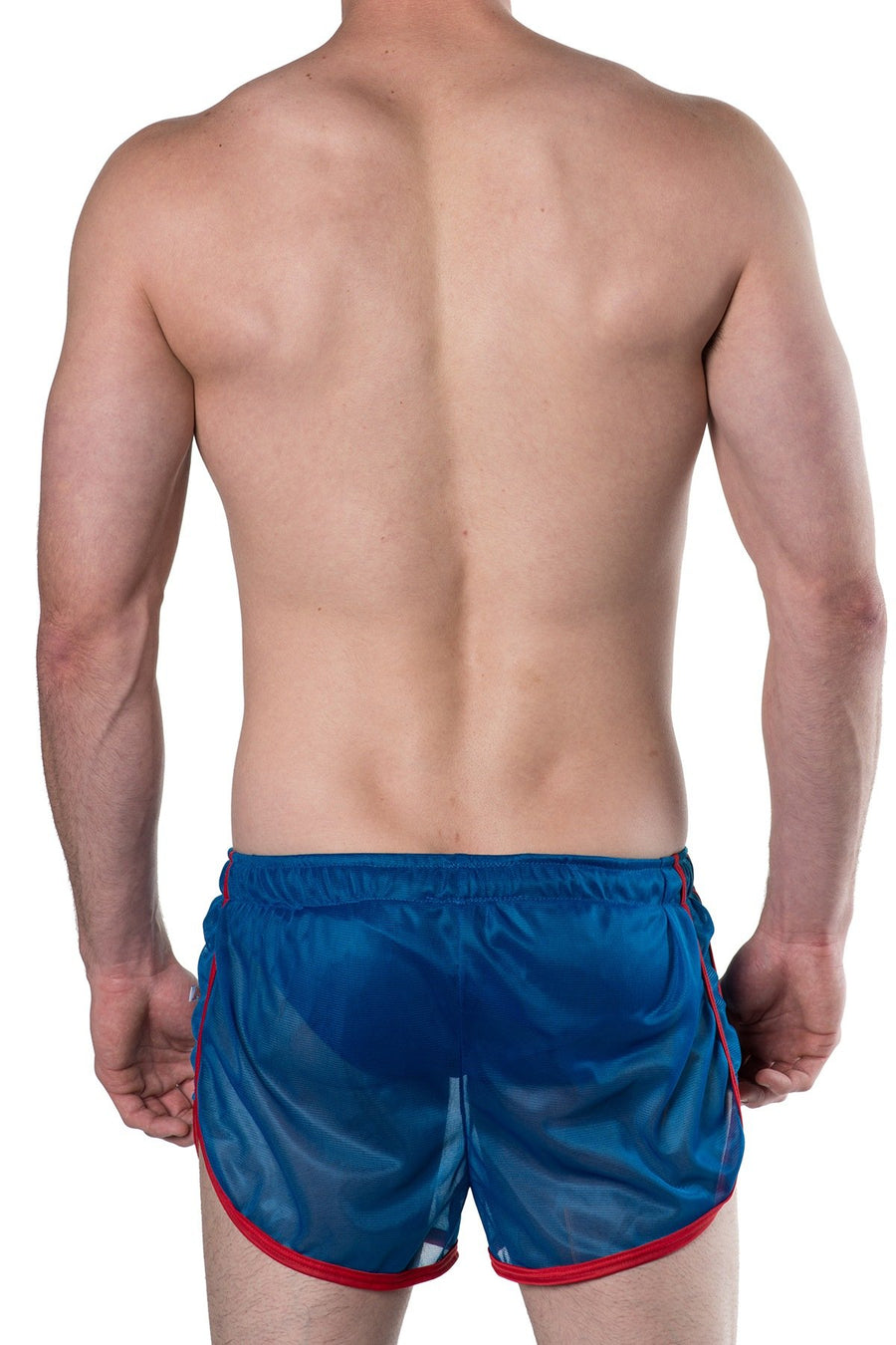 American Jock Royal/Red Featherweight Sheer Mesh Track Short
