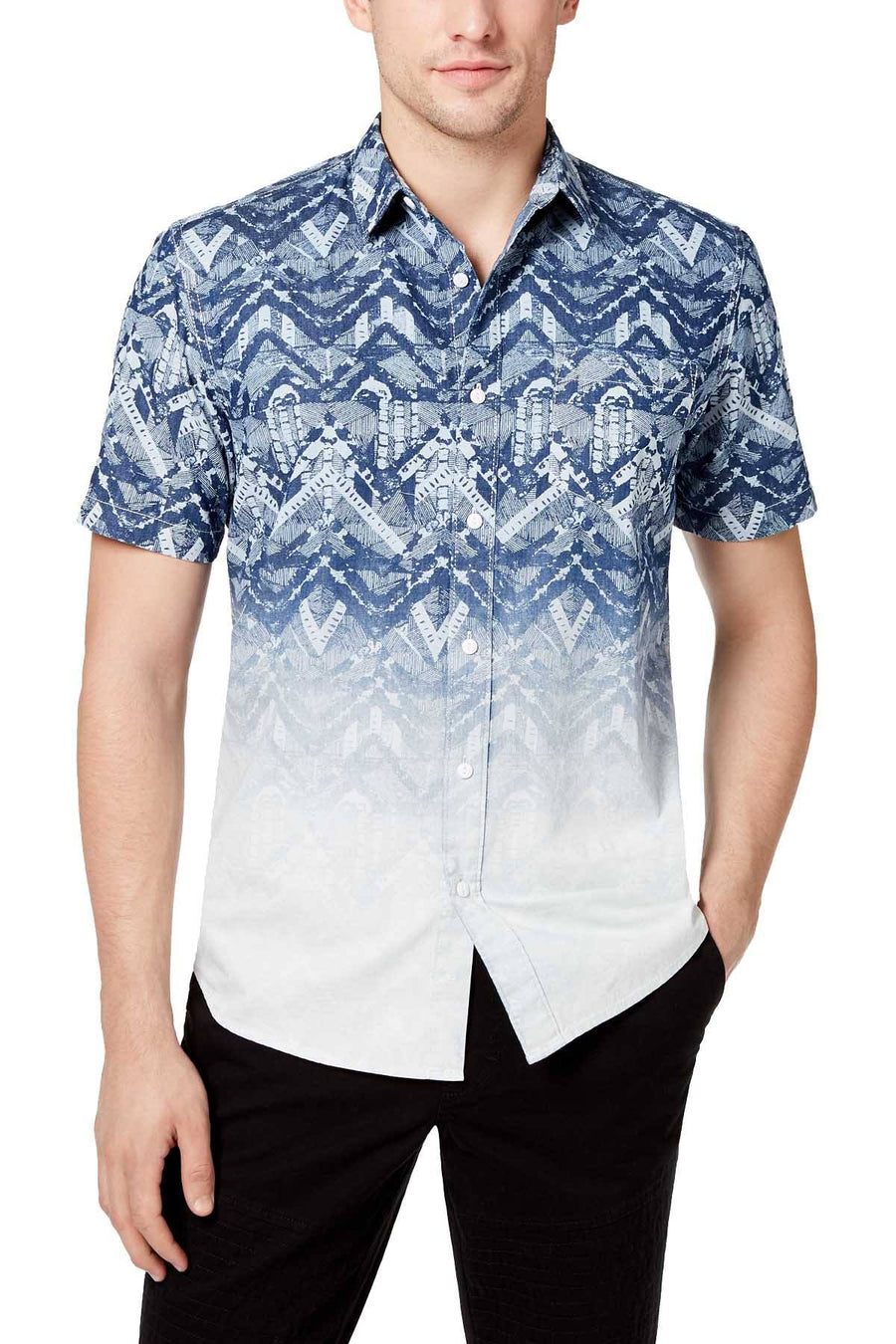 American Rag Blue Wash Geo-Print Ombre Shirt