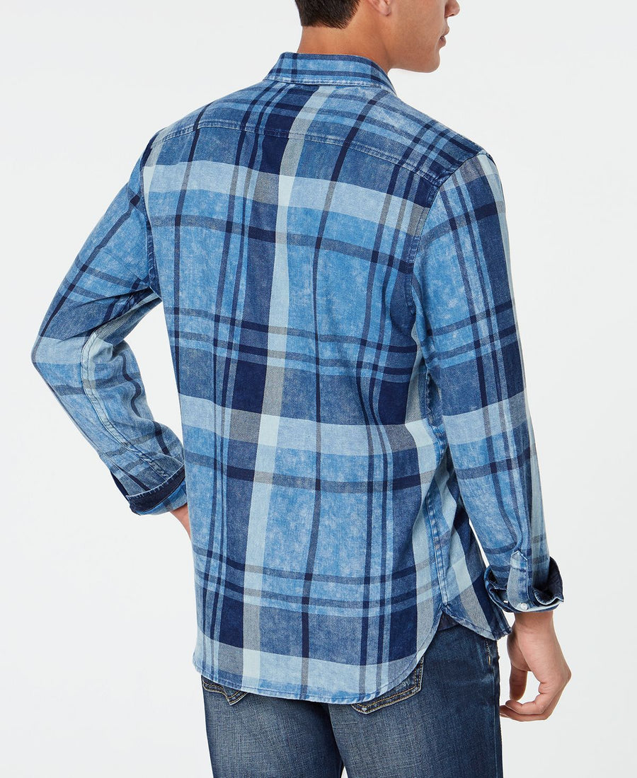 American Rag Moby Plaid Shirt Blue Skies Wash