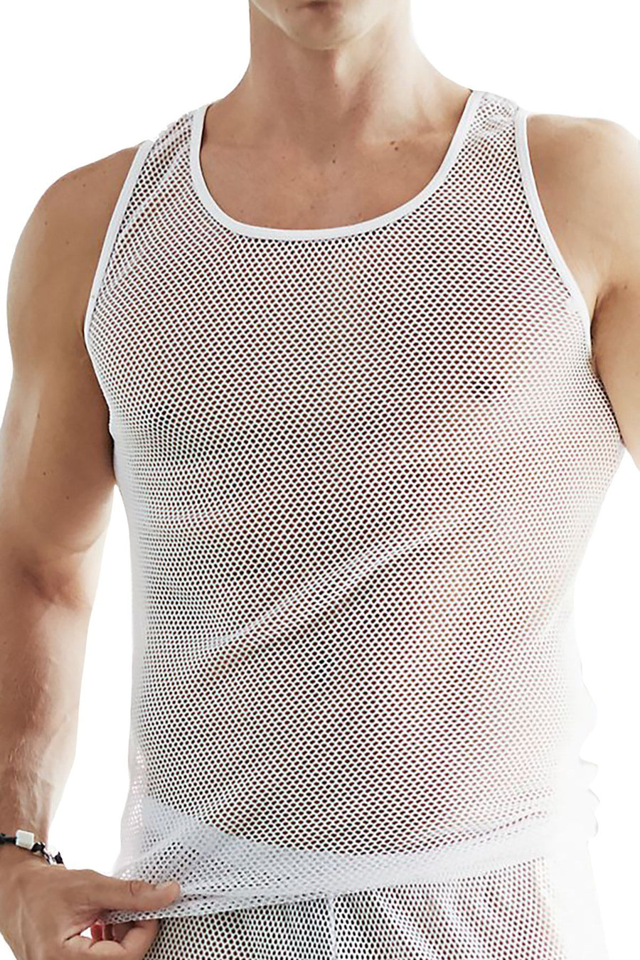 Andres Velasco White Sheer Net Tank Top