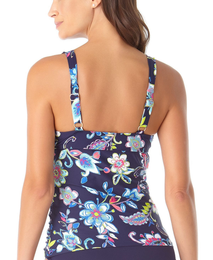 Anne Cole Holiday Paisley Twist-front Underwire Tankini Top Holiday Paisley Navy