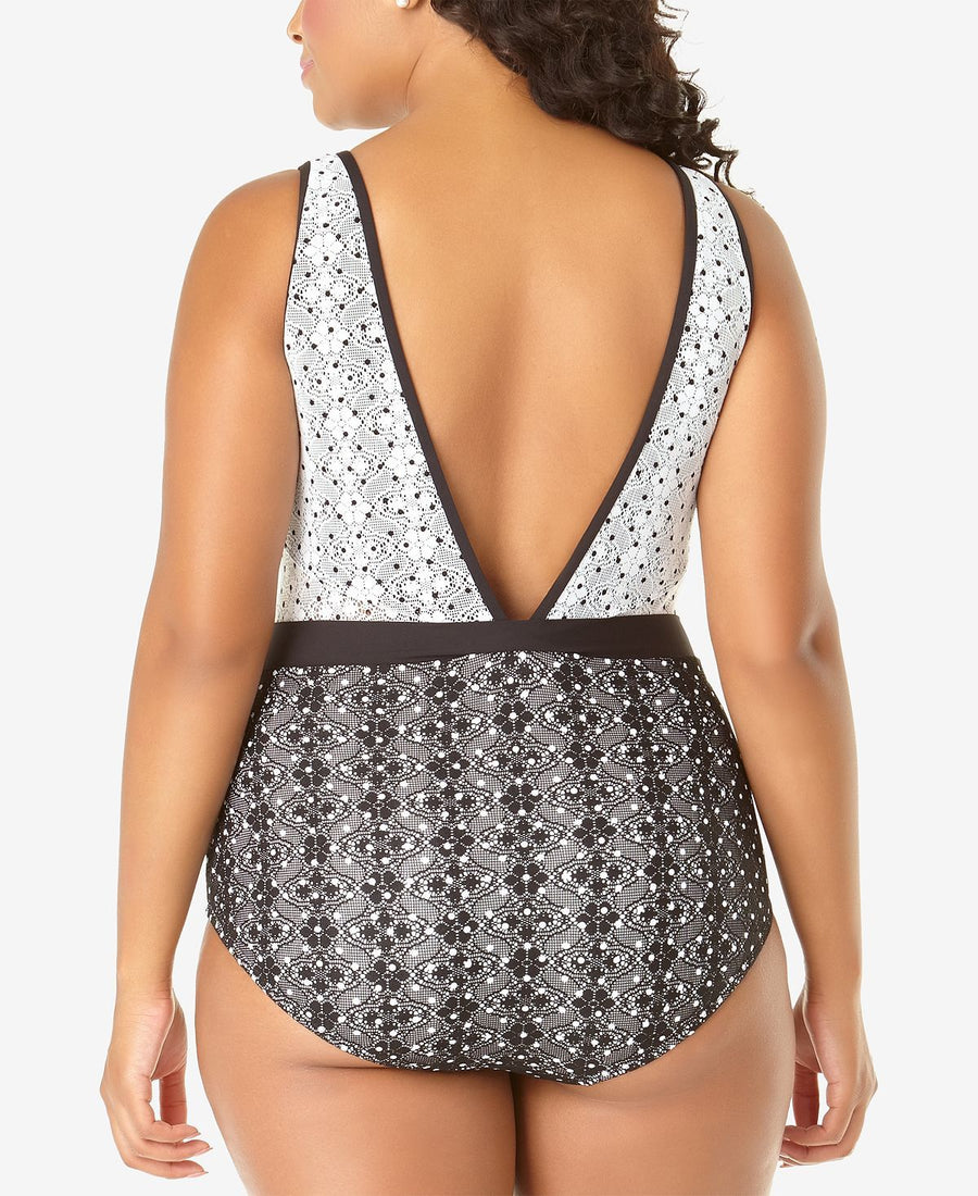 Anne Cole Plus In First Lace Dot-print One-piece Swimsuit Black And White