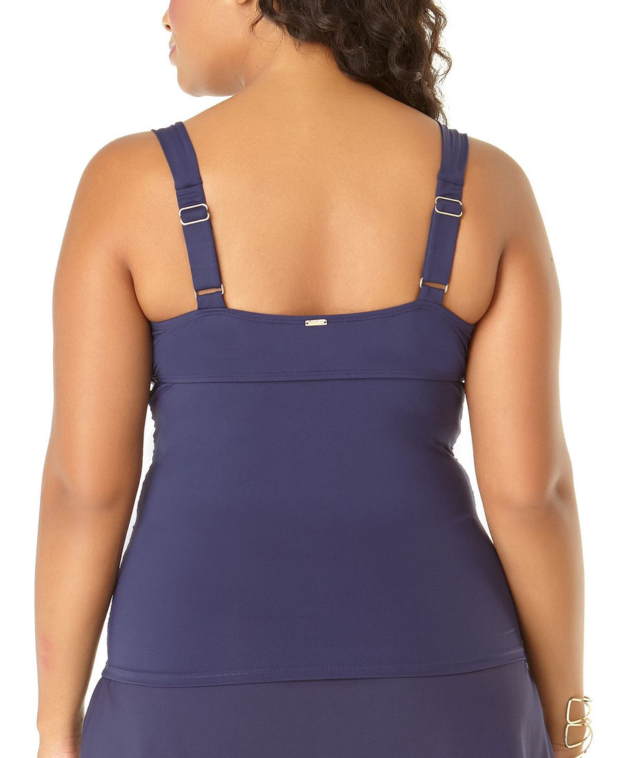 Anne Cole Plus Twist-front Underwire Tankini Top New Navy