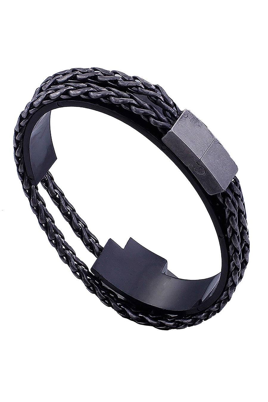 Antiqued Black Stainless Steel Double Chain Bracelet