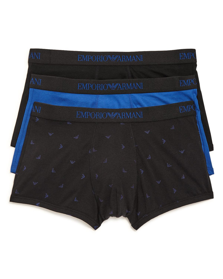 Armani Cotton Trunks Pack Of 3 Black/Blue