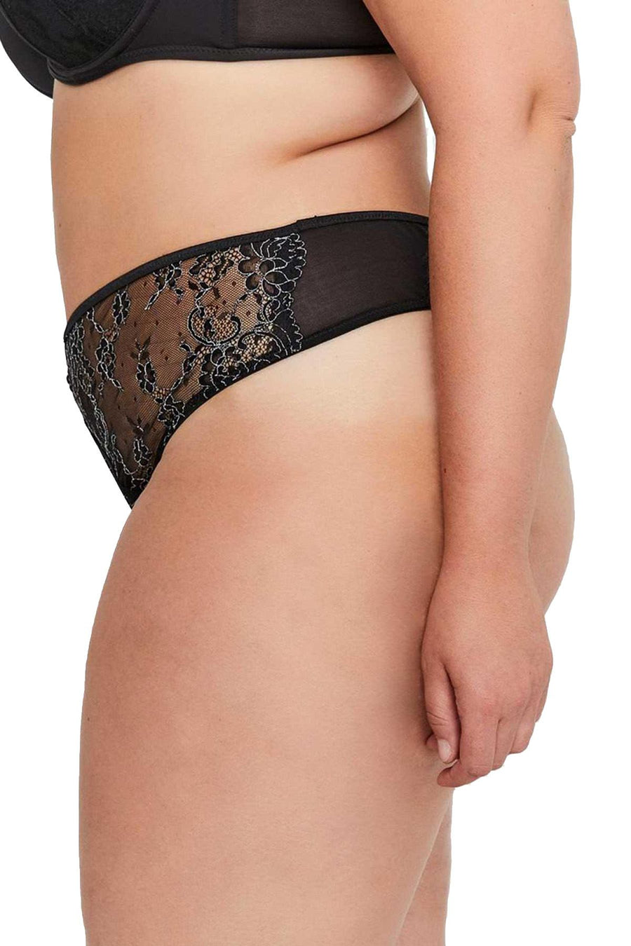 Ashley Graham PLUS Black CrissCross Keyhole Lace Thong