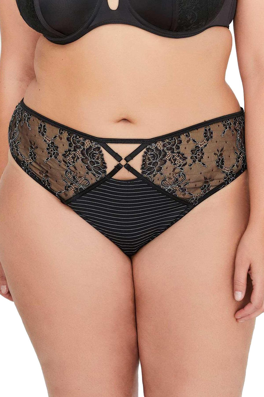 Ashley Graham PLUS Black CrissCross Keyhole Lace Thong