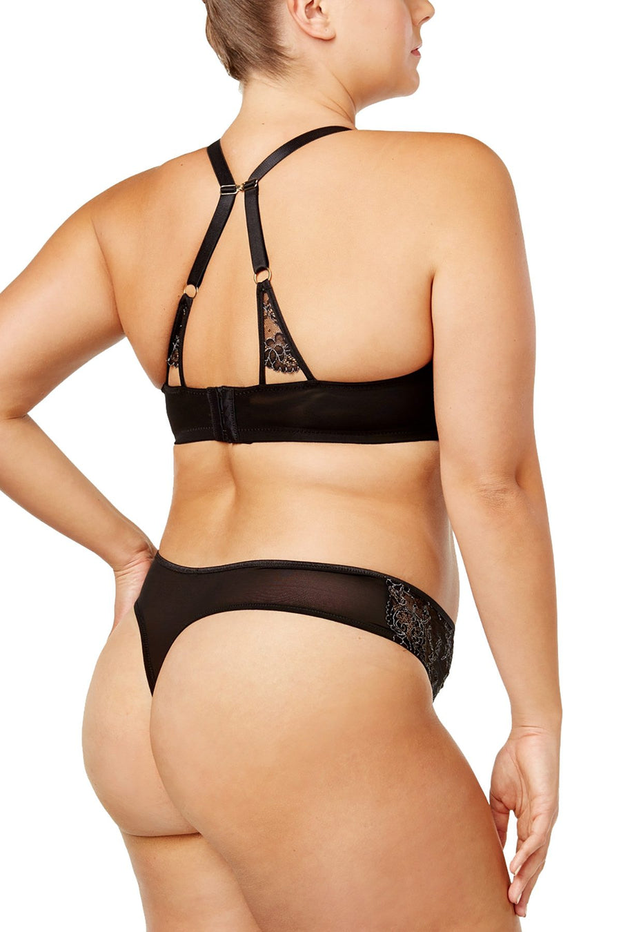 Ashley Graham PLUS Black CrissCross Keyhole Lace Thong
