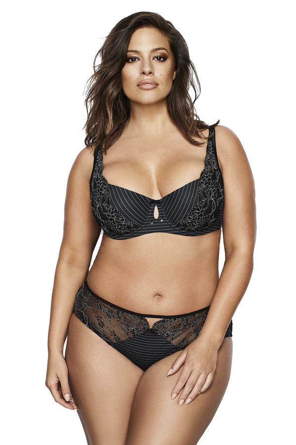 Ashley Graham PLUS Black Jersey/Lace High-Cut Brief