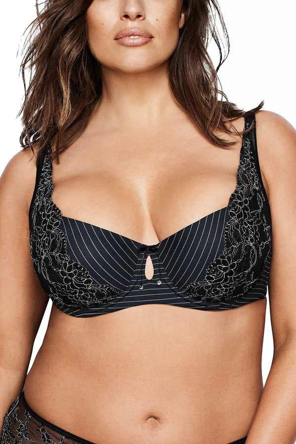 Ashley Graham PLUS Black Lace and Keyhole Diva Demi Bra