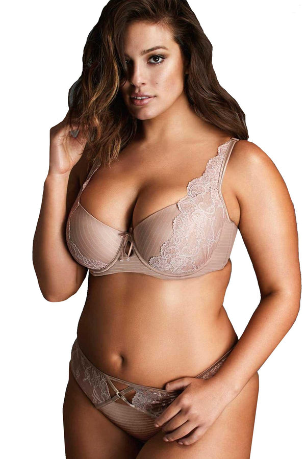 Ashley Graham PLUS Cappucino CrissCross Keyhole Lace Thong