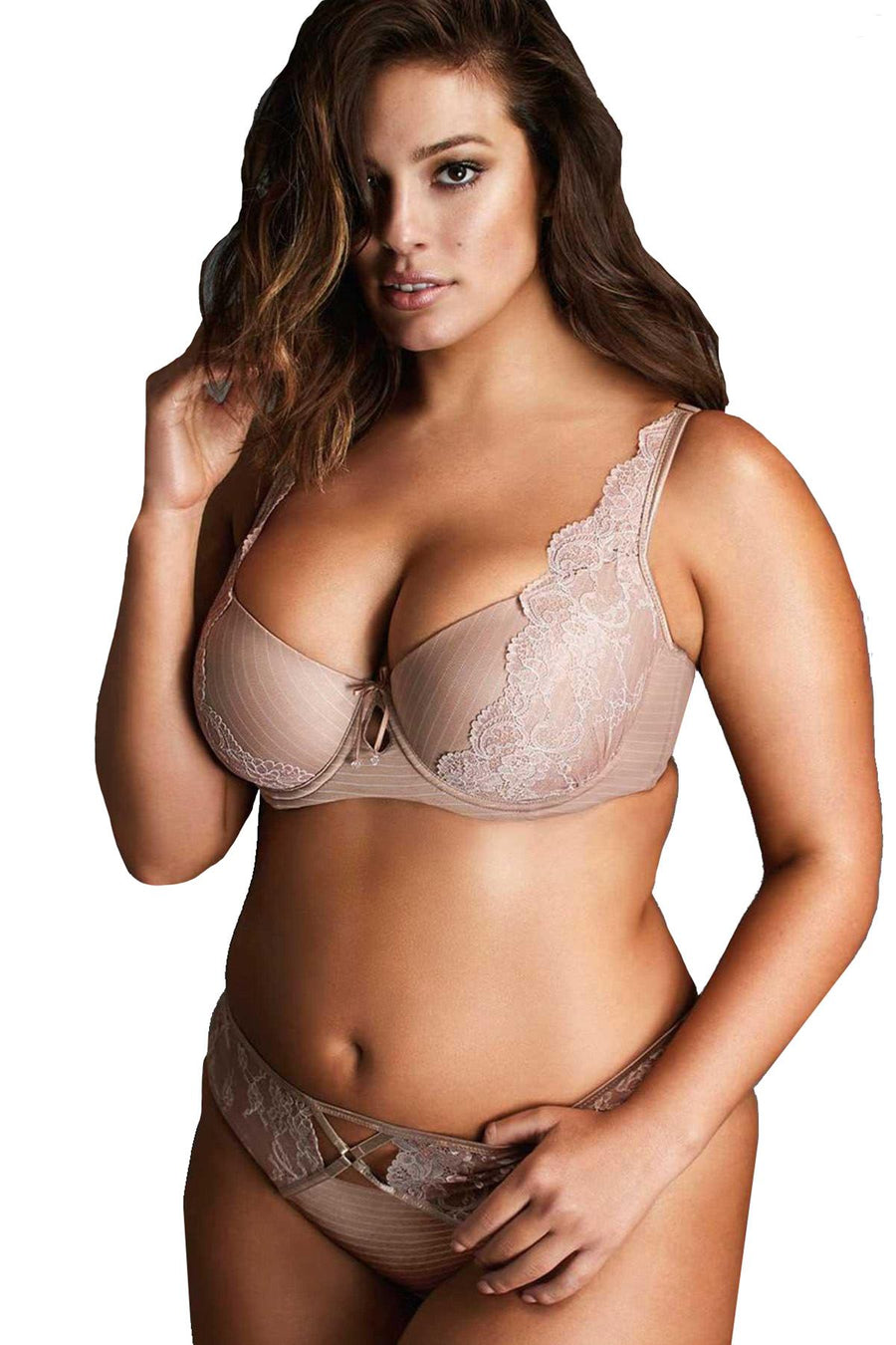 Ashley Graham PLUS Cappucino CrissCross Keyhole Lace Thong