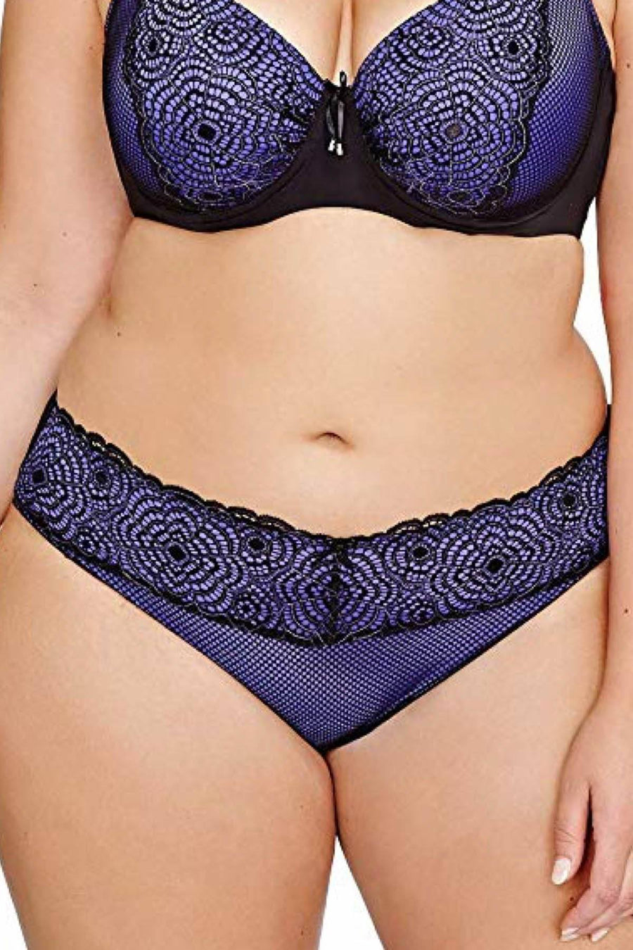 Ashley Graham Purple-Rain/Black Low-Rise Lace-Waist Bikini Brief
