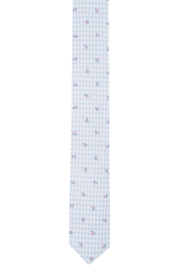 BAR III Blue-Gingham/Watermelon Printed Skinny Tie