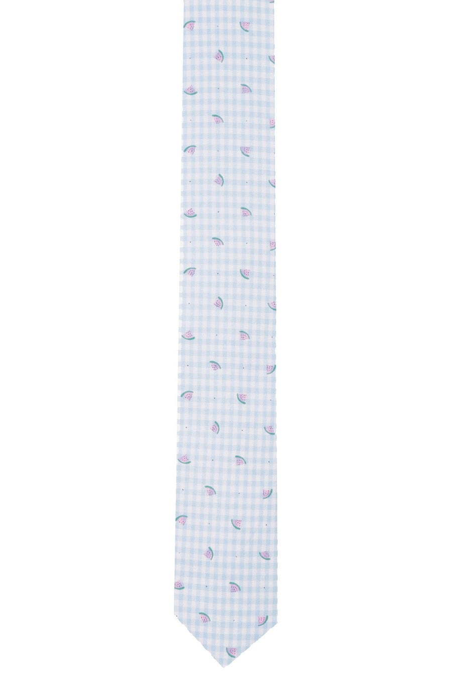 BAR III Blue-Gingham/Watermelon Printed Skinny Tie